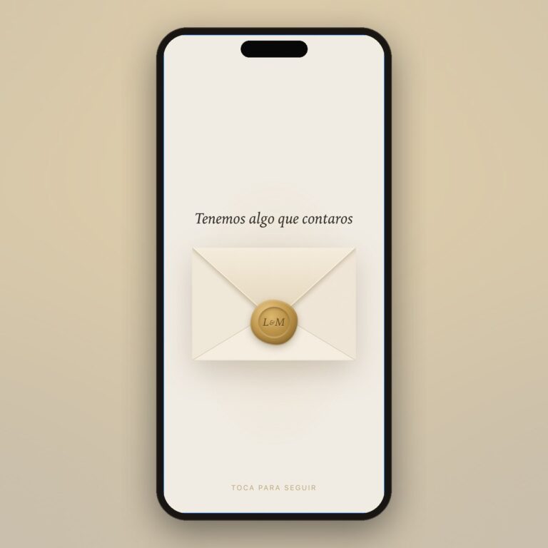 Invitación de boda digital con RSVP: el sobre con lacre y la confirmación de asistencia dentro