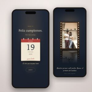 Regalo de cumplemes en el móvil: el calendario abierto por el día en que empezasteis y vuestras fotos en una tira de película
