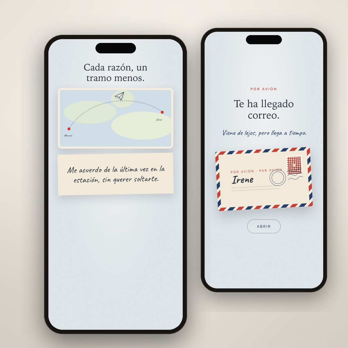 Regalo para pareja a distancia: mapa con el avión que se acerca y el sobre de correo aéreo