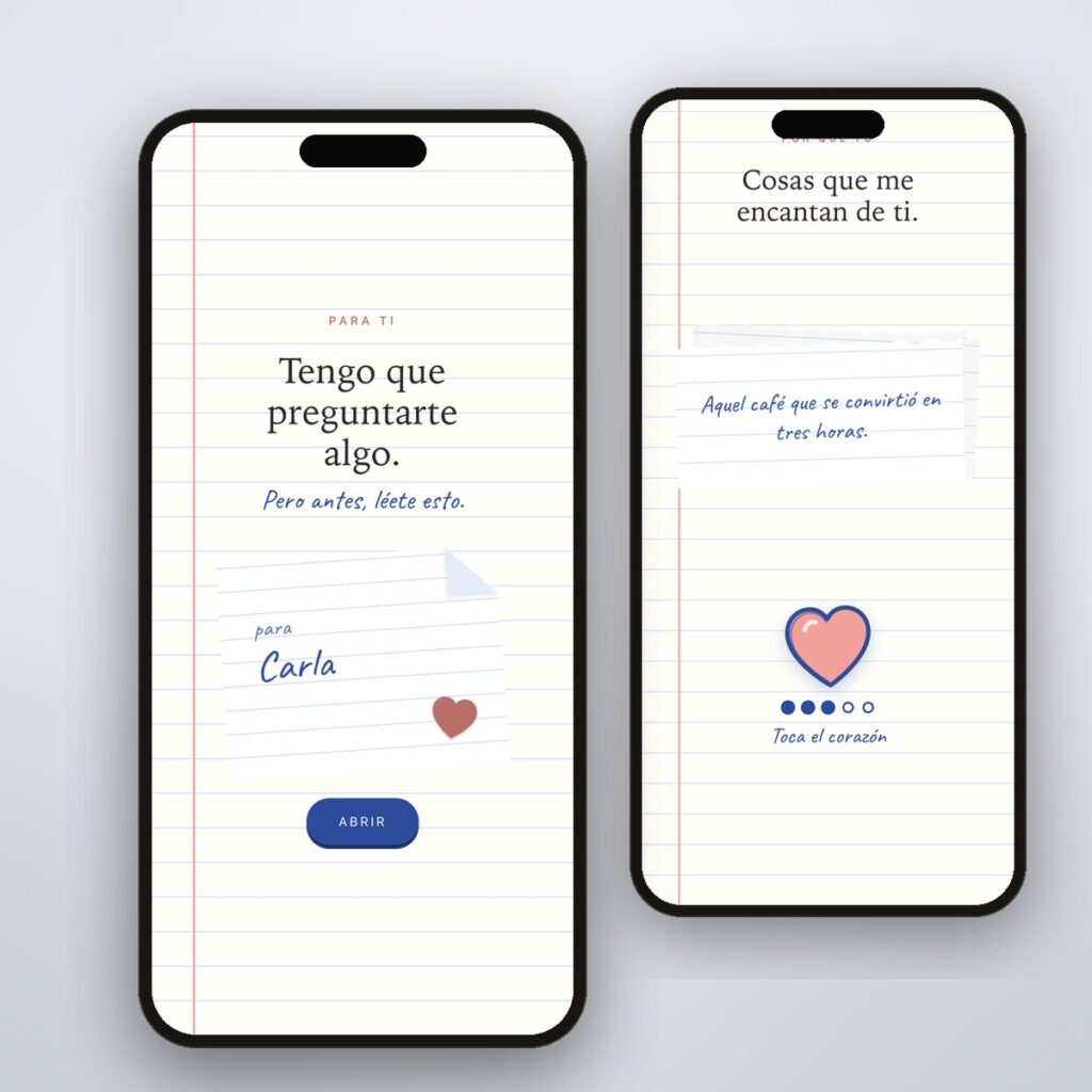 La nota doblada con su nombre escrito a boli y las razones en trozos de libreta, en el móvil