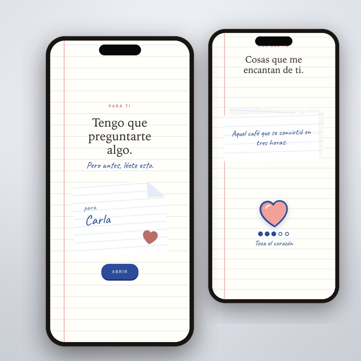 La nota doblada con su nombre escrito a boli y las razones en trozos de libreta, en el móvil