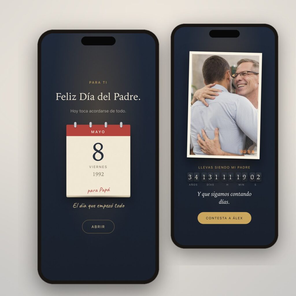 Regalo del Día del Padre en el móvil: calendario desde el día en que naciste y reloj de hojas