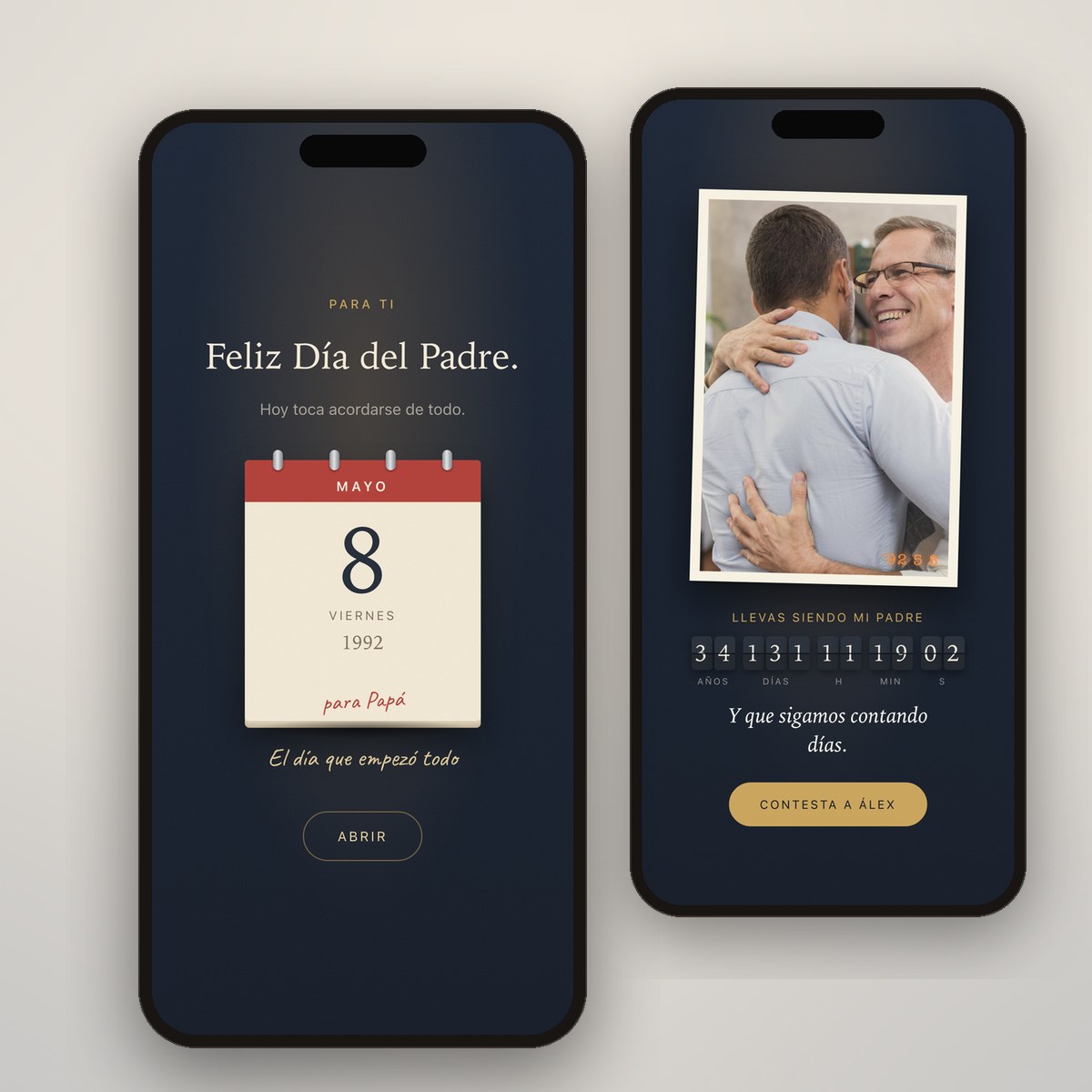 Regalo del Día del Padre en el móvil: calendario desde el día en que naciste y reloj de hojas