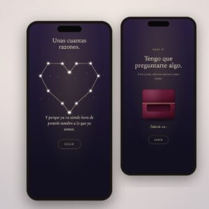Pedida de mano digital: una constelación de estrellas que forma un corazón razón a razón