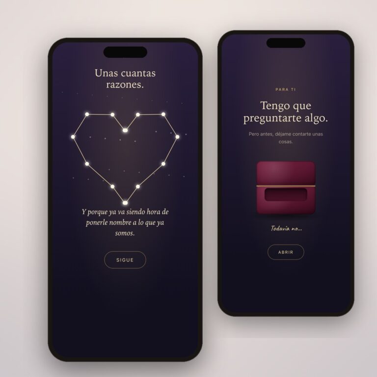 Pedida de mano digital: una constelación de estrellas que forma un corazón razón a razón