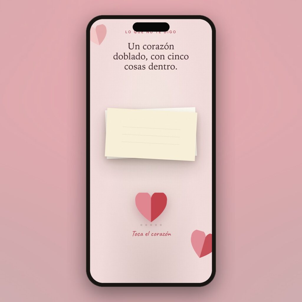 Regalo de San Valentín digital en el móvil: un corazón de papel que suelta una frase con cada toque